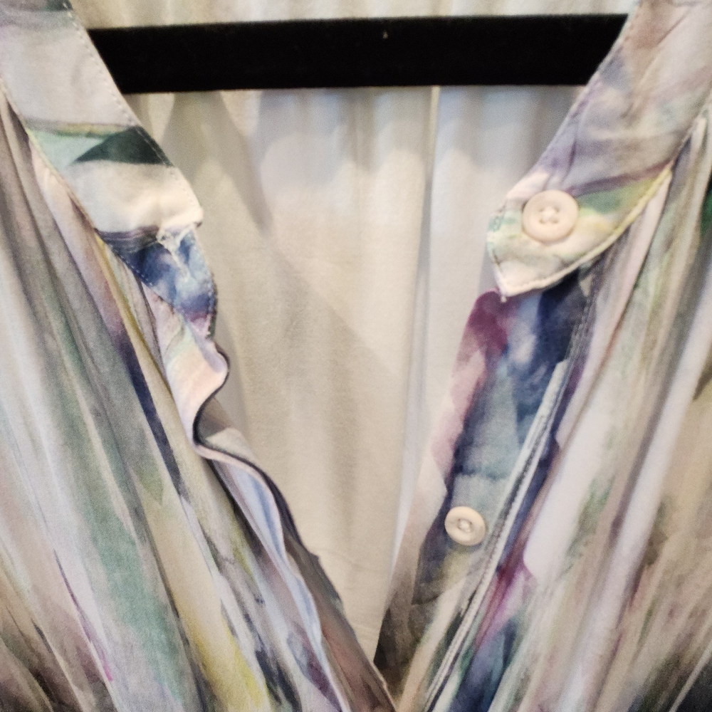 Side Stitch Pastel Watercolor Button Front Belted Maxi Dress size XL - Picture 5 of 10